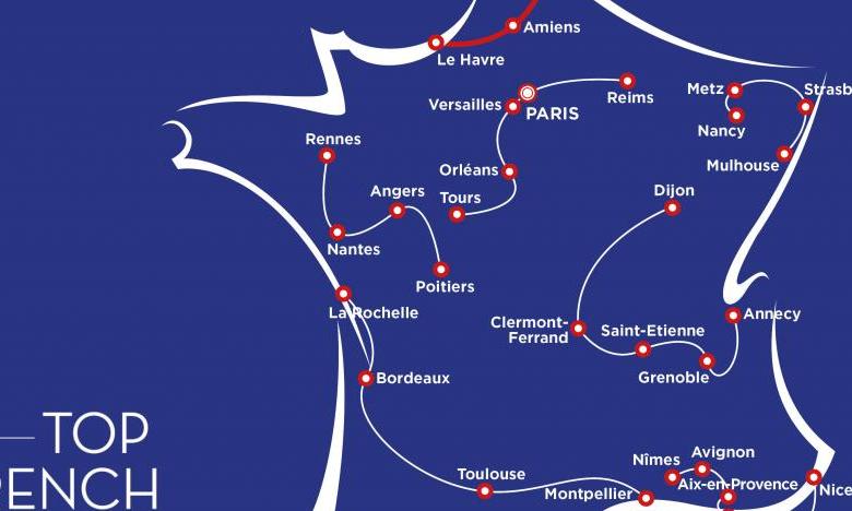 コース地図（建築遺産に魅了される旅 ― アミアン、ル・アーヴル、リール）