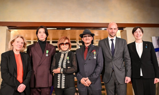 左からカトリーヌ・ペガール 文化大臣、山下智久氏、樹林ゆう子氏、樹林伸氏、ジャン＝ノエル・バロ ヨーロッパ・外務大臣、小野田紀美 経済安全保障担当大臣
